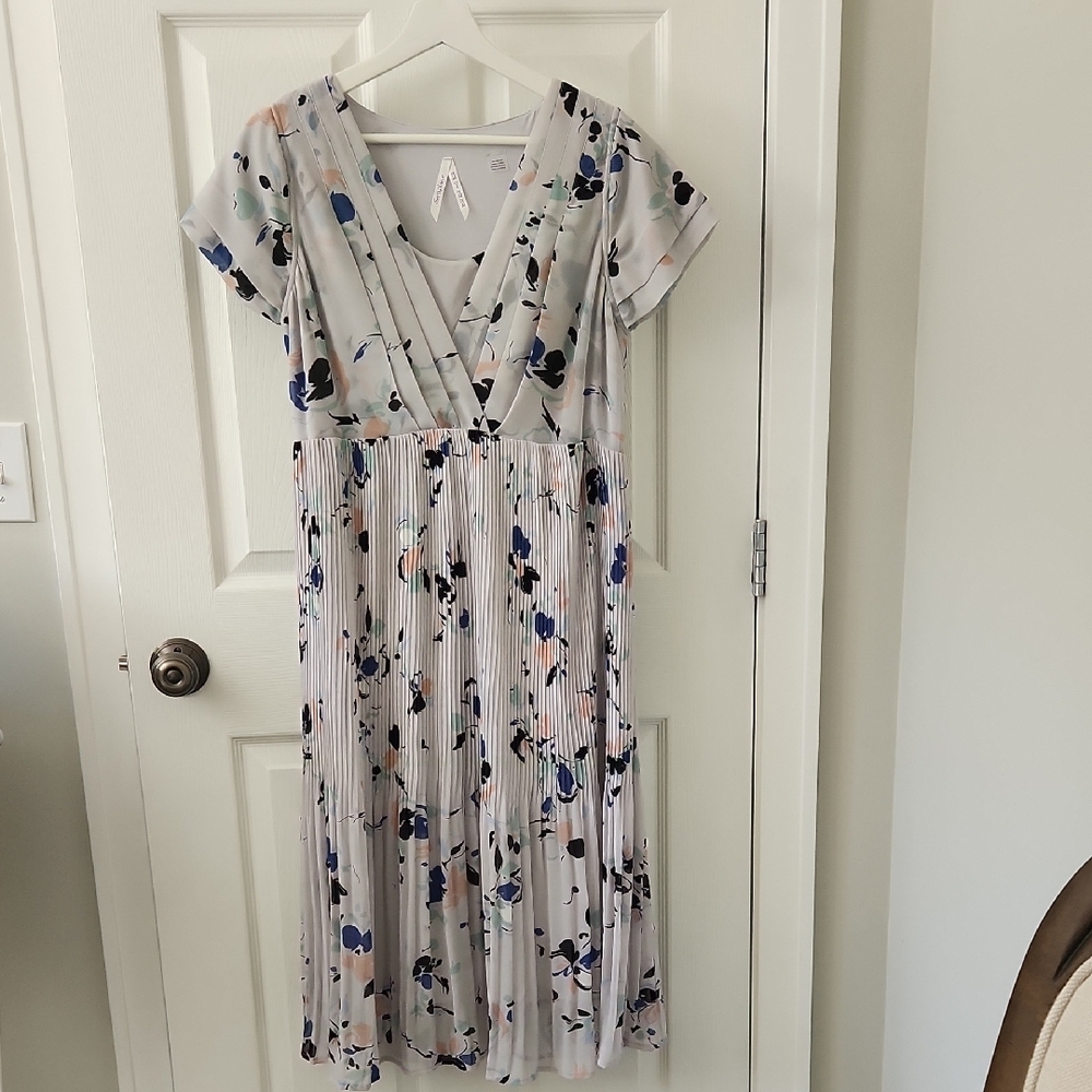 Floral Midi  Maternity Dress in Blue and Grey Tones